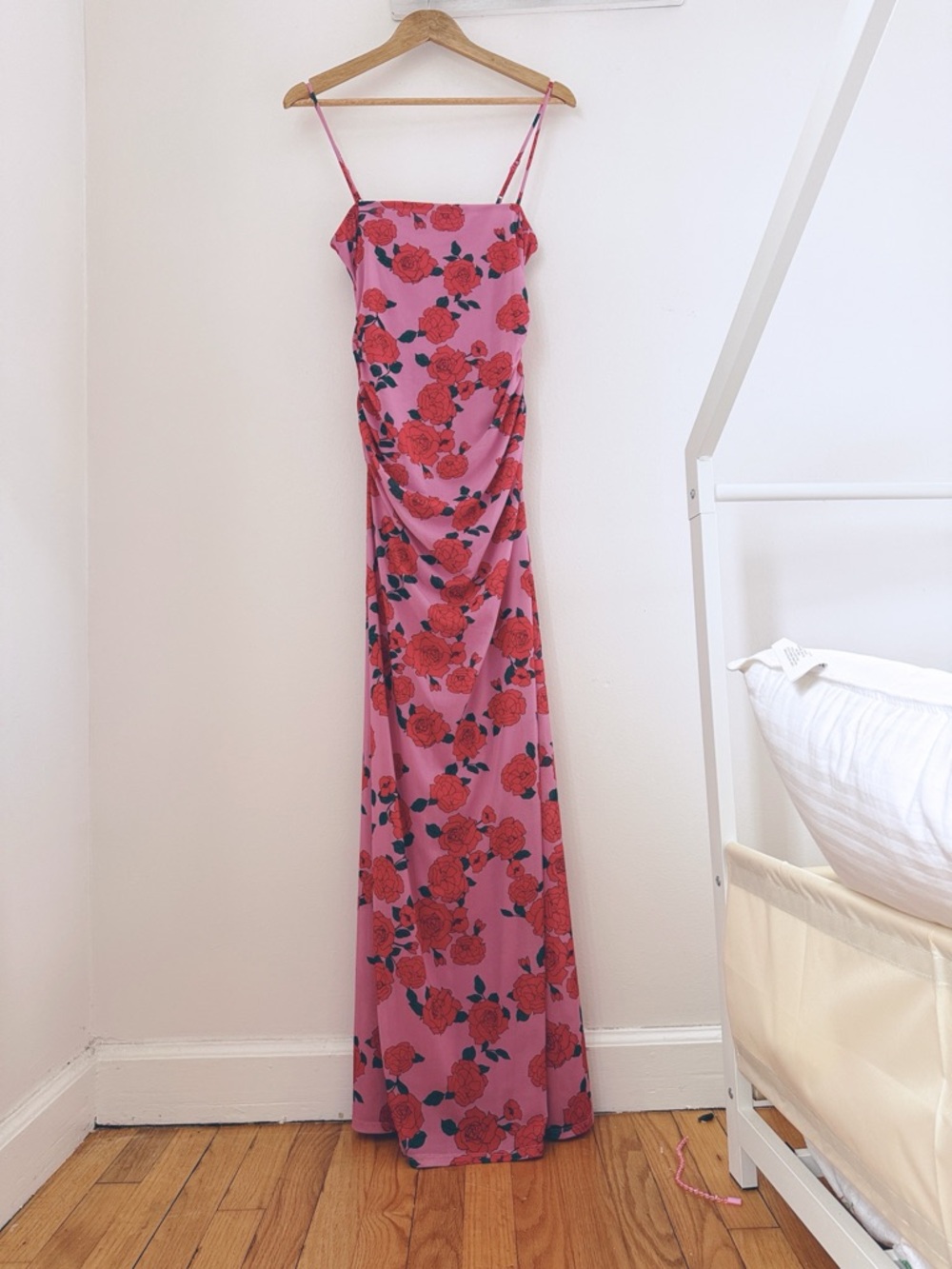 WAYF | NWT Floral Slip Maxi Dress in Pink with Red Rose Print Size S